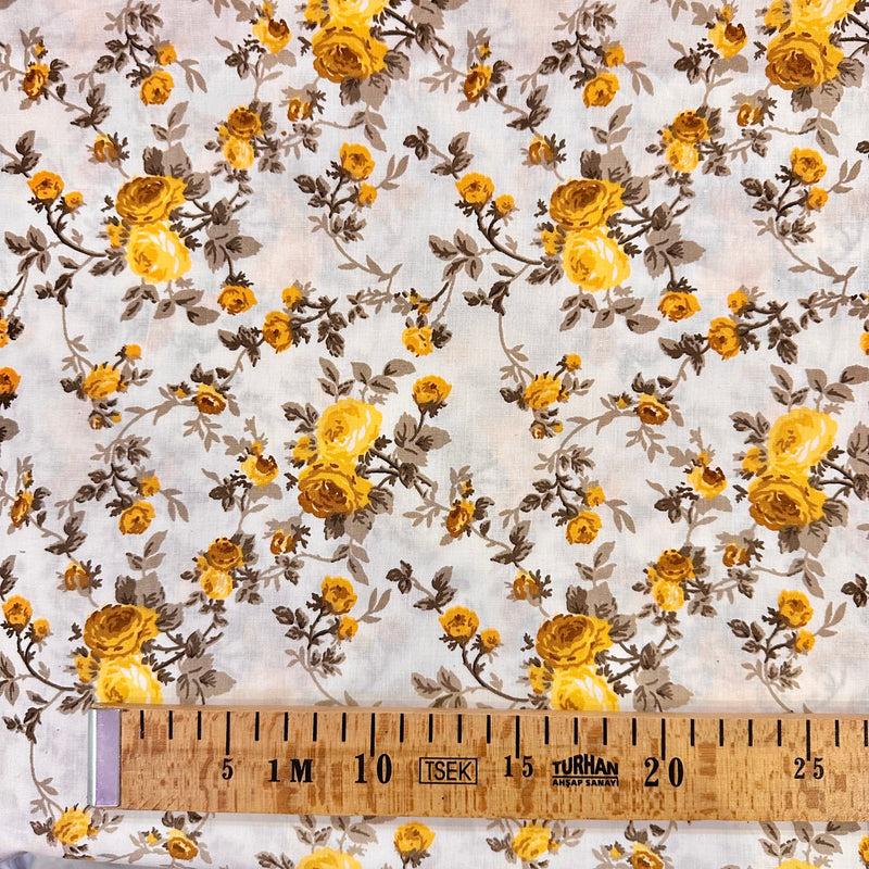 Yellow Roses Cotton Fabric | Width - 240cm
