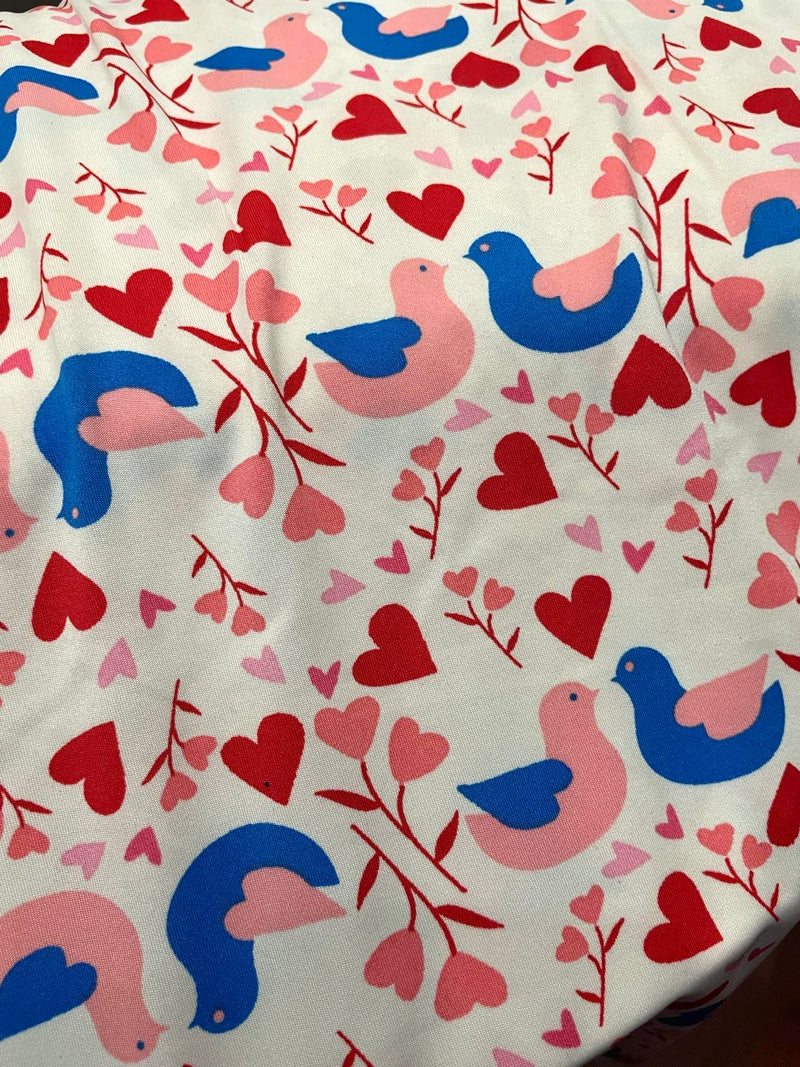 Hearts & Birds Jersey Fabric | Width - 150cm