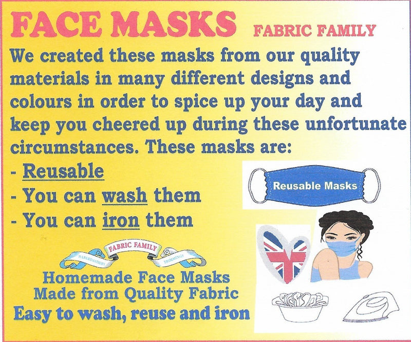 Blue Plain Face Mask | 3 Layers With Filter | 100% Cotton | Perfect Nose To Mouth Fit | Reusable - Shop Fabrics, Cushions & Dressmaking Supplies online - Fabric Family