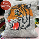 Tiger Cushion | Embroidery Cushion | Velvet Back - Shop Fabrics, Cushions & Dressmaking Supplies online - Fabric Family