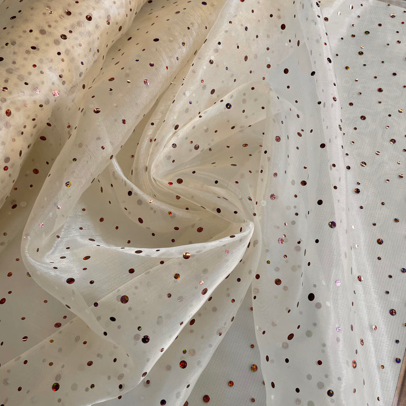 Cream Glitter Dot Organza Fabric | Width - 150cm/59inch