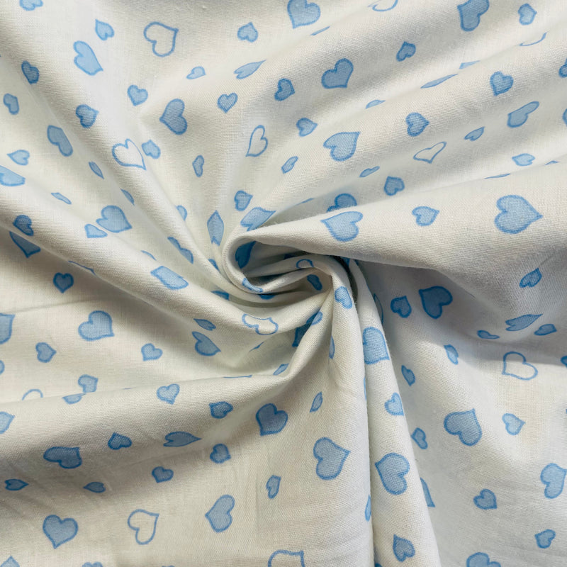Blue Hearts Organic Cotton Fabric | Width - 160cm/63inch