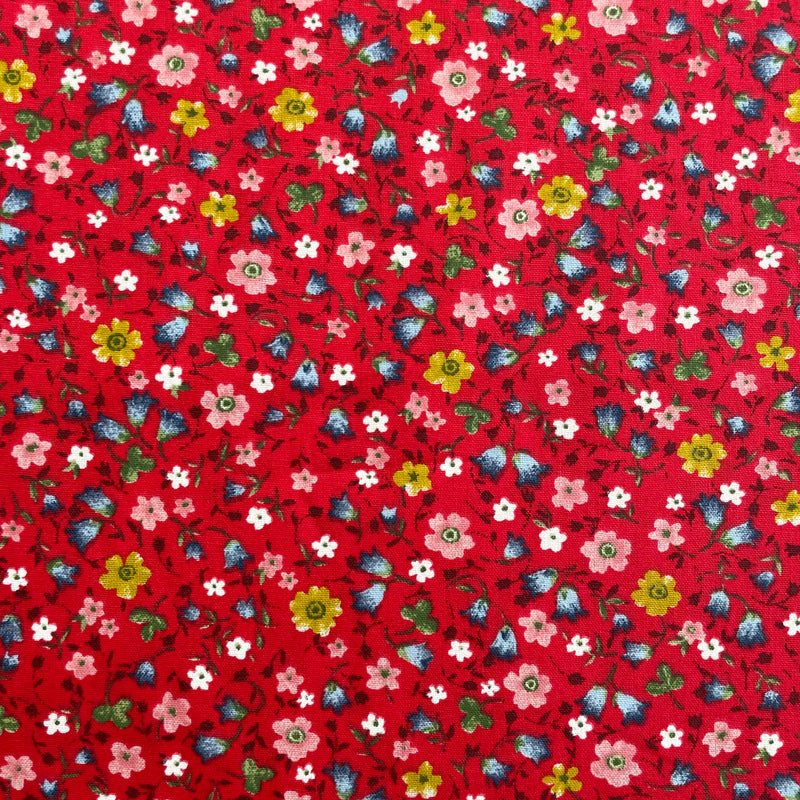 Red Flowers Organic Cotton Fabric | Width - 160cm/63inch