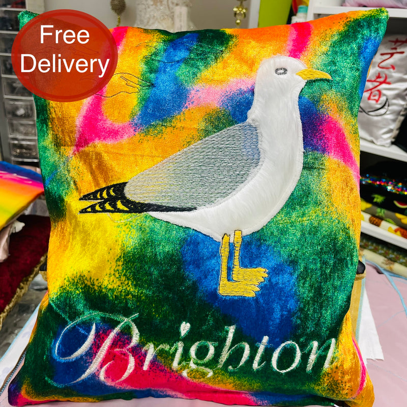 Seagull Brighton Cushion | Embroidery Cushion | Velvet Back - Shop Fabrics, Cushions & Dressmaking Supplies online - Fabric Family