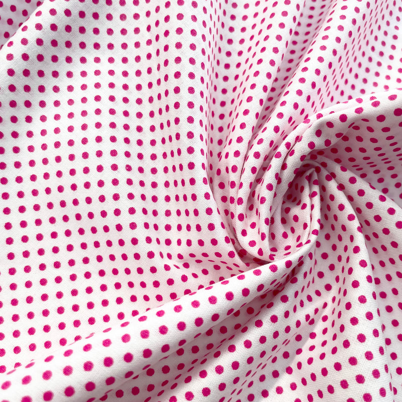 Hot Pink Polka Dots Organic Cotton Fabric | Width - 160cm/63inch