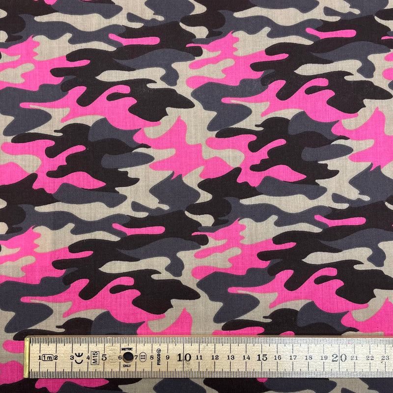 Pink Camouflage Polycotton Fabric | Width - 115cm/45inch - Shop Fabrics, Cushions & Dressmaking Supplies online - Fabric Family