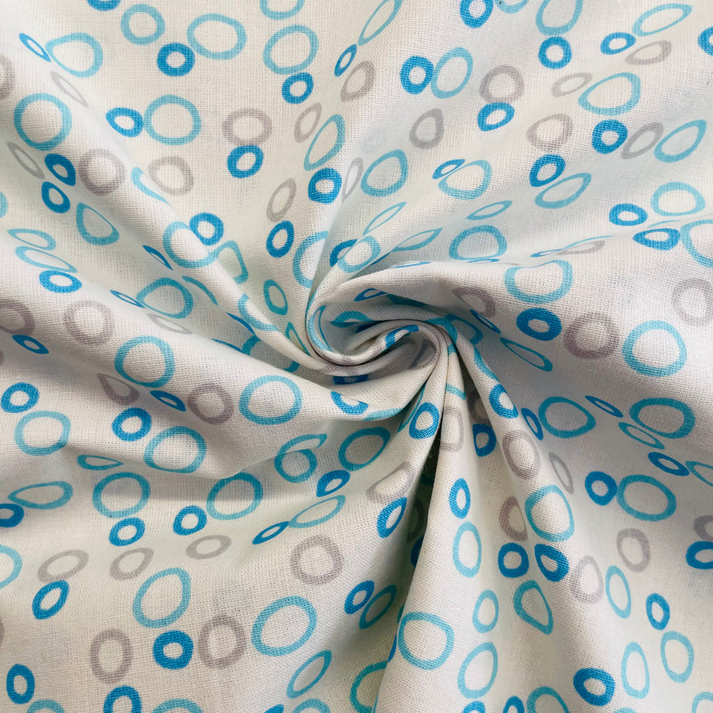 Blue Circles Organic Cotton Fabric | Width - 160cm/63inch