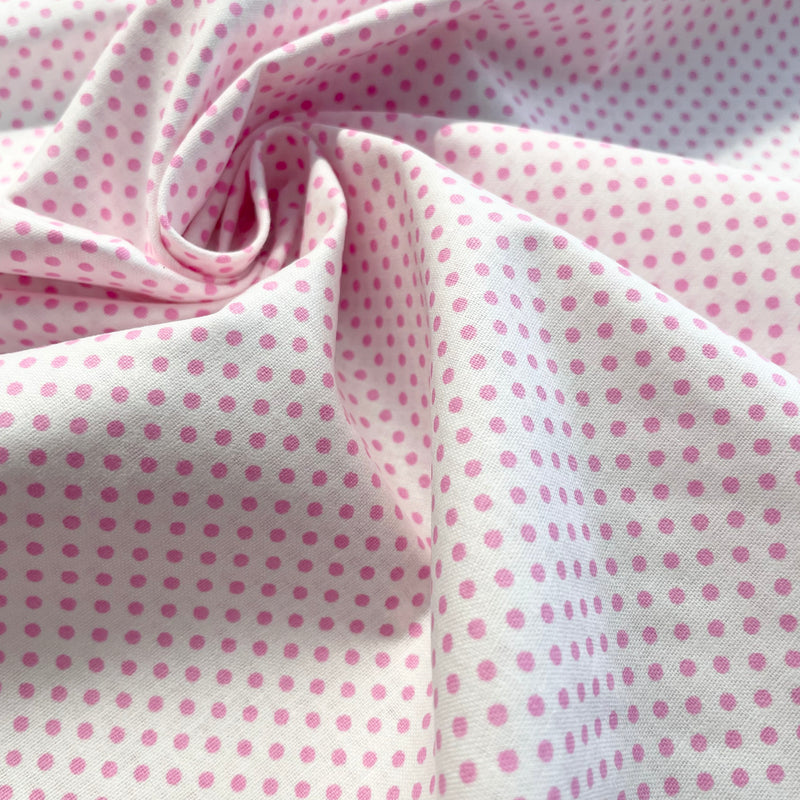 Pink Polka Dots Organic Cotton Fabric | Width - 160cm/63inch