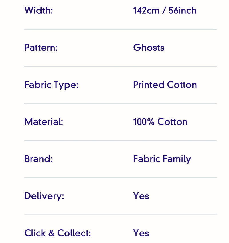 Ghosts Cotton Fabric | Width - 142cm/56inch - Shop Fabrics, Cushions & Dressmaking Supplies online - Fabric Family