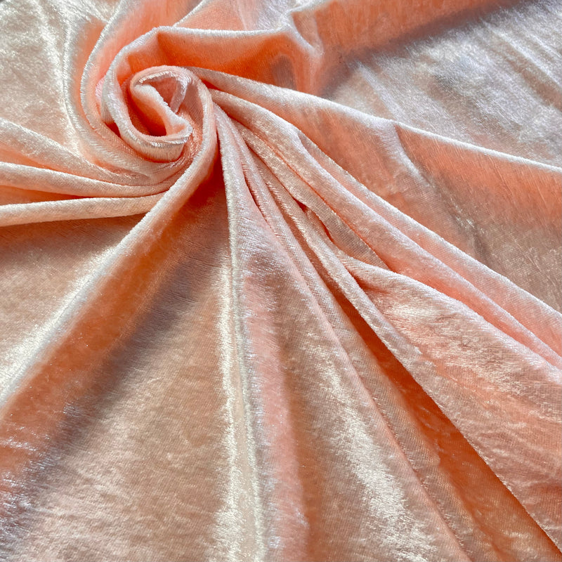 Peach Crushed Velvet Fabric | Width - 148cm/58inch
