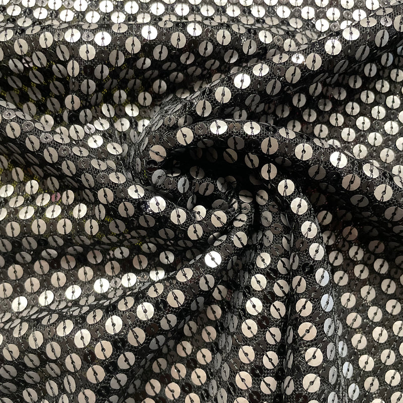 Silver & Black Sequins Fabric | Width - 140cm/55inch