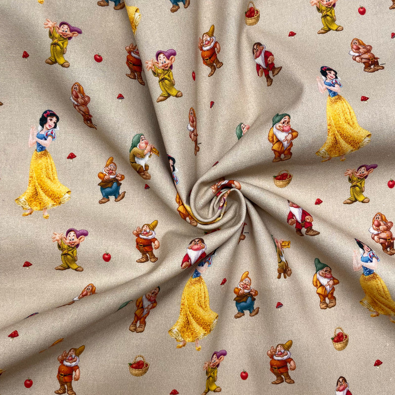 Snow White & 7 Dwarfs Disney Cotton Fabric | Width - 140cm/55inch - Shop Fabrics, Cushions & Dressmaking Supplies online - Fabric Family