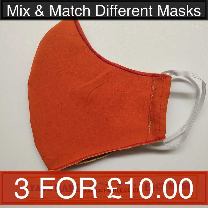 Orange Plain Face Mask | 3 Layers With Filter | 100% Cotton | Perfect Nose To Mouth Fit | Reusable - Shop Fabrics, Cushions & Dressmaking Supplies online - Fabric Family