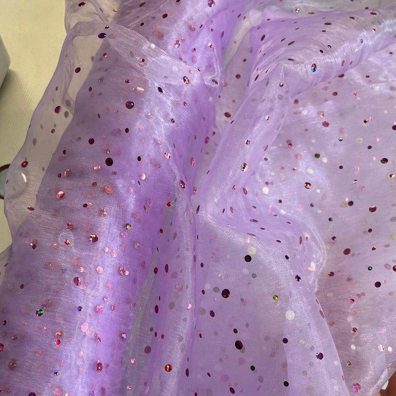 Lilac Purple Glitter Dot Organza Fabric | Width - 150cm/59inch