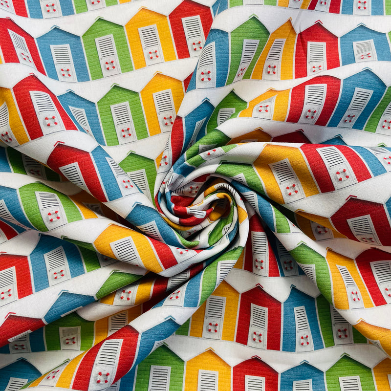 Beach Huts Cotton Fabric | Width - 150cm/59inch