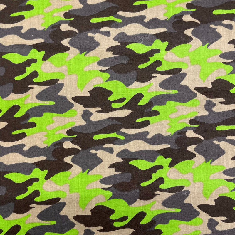 Green Camouflage Polycotton Fabric | Width - 115cm/45inch - Shop Fabrics, Cushions & Dressmaking Supplies online - Fabric Family