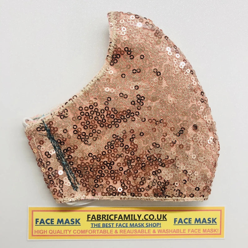 Sequins Dusty Pink Face Mask | 3 Layers With Filter | 100% Cotton | Perfect Nose To Mouth Fit | Reusable - Shop Fabrics, Cushions & Dressmaking Supplies online - Fabric Family