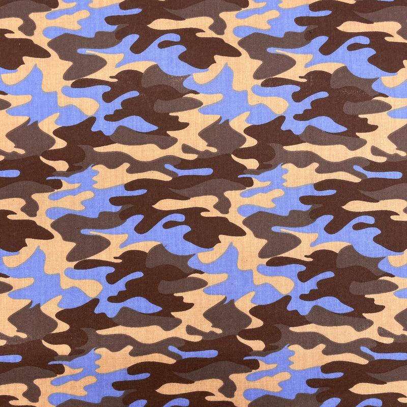 Blue Camouflage Polycotton Fabric | Width - 115cm/45inch - Shop Fabrics, Cushions & Dressmaking Supplies online - Fabric Family