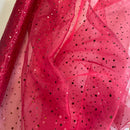 Burgundy Glitter Dot Organza Fabric | Width - 150cm/59inch