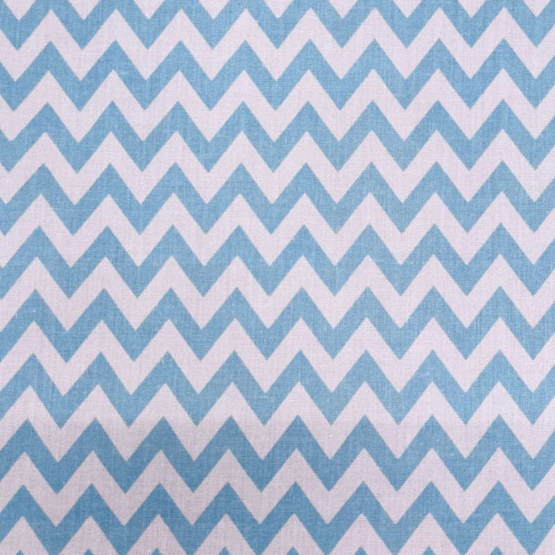 Light Blue Chevron Polycotton Fabric | Width - 115cm/45inch - Shop Fabrics, Cushions & Dressmaking Supplies online - Fabric Family