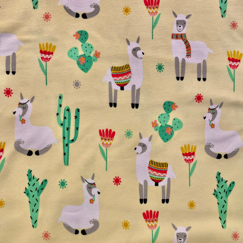 Llama & Cactus Cotton Jersey Fabric | Width - 148cm/58inch