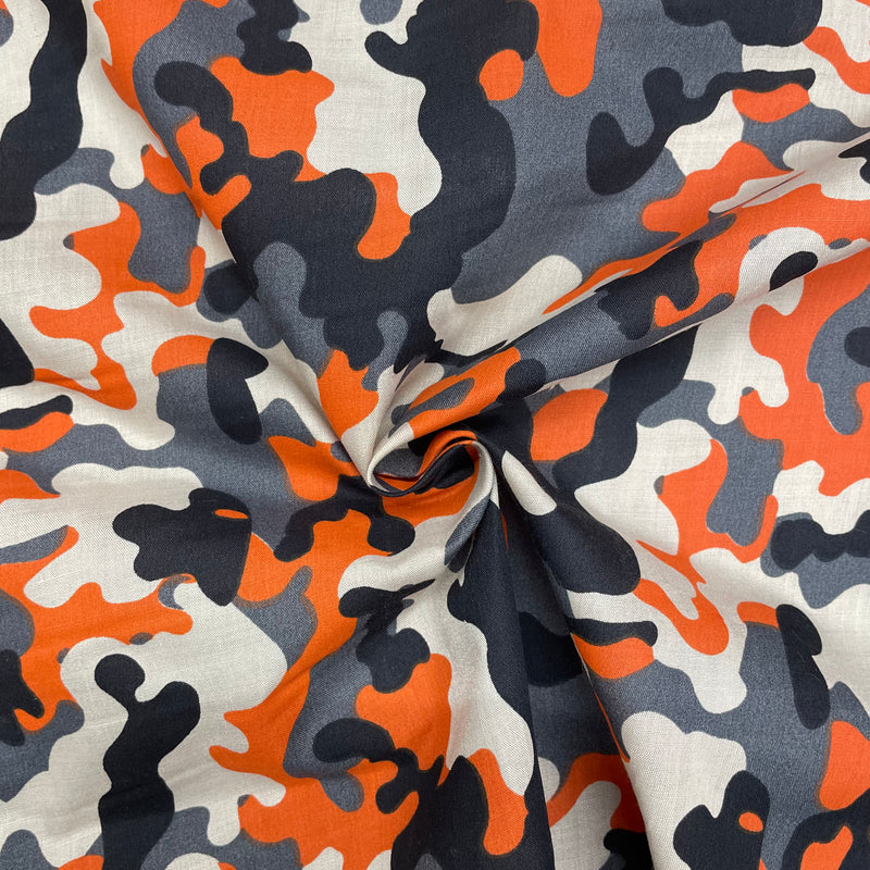 Orange Camouflage Polycotton Fabric | Width - 115cm/45inch - Shop Fabrics, Cushions & Dressmaking Supplies online - Fabric Family