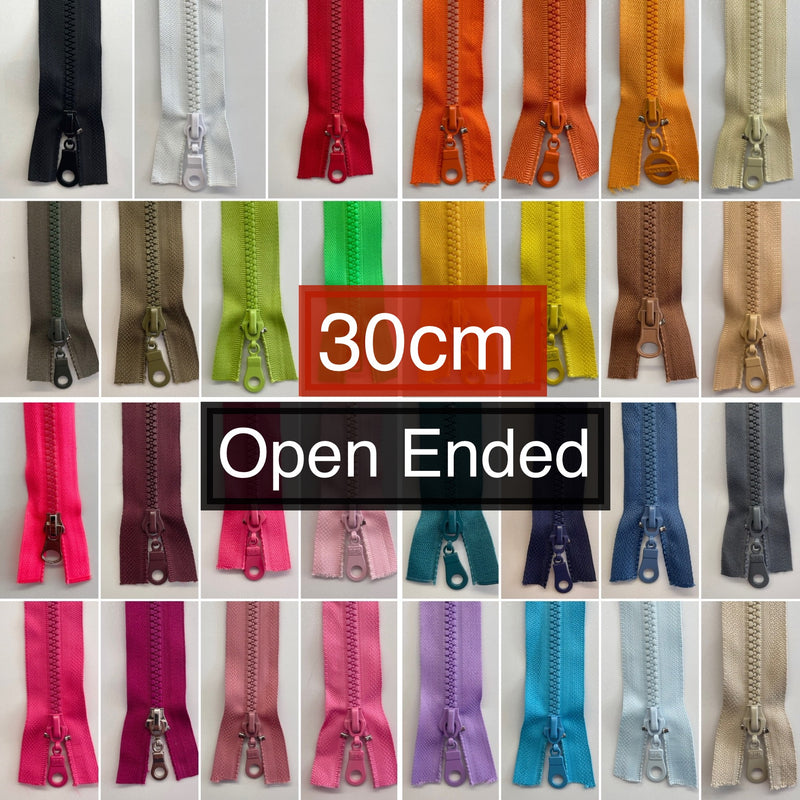30cm Open Ended Zips | 31 Colours - Shop Fabrics, Cushions & Dressmaking Supplies online - Fabric Family