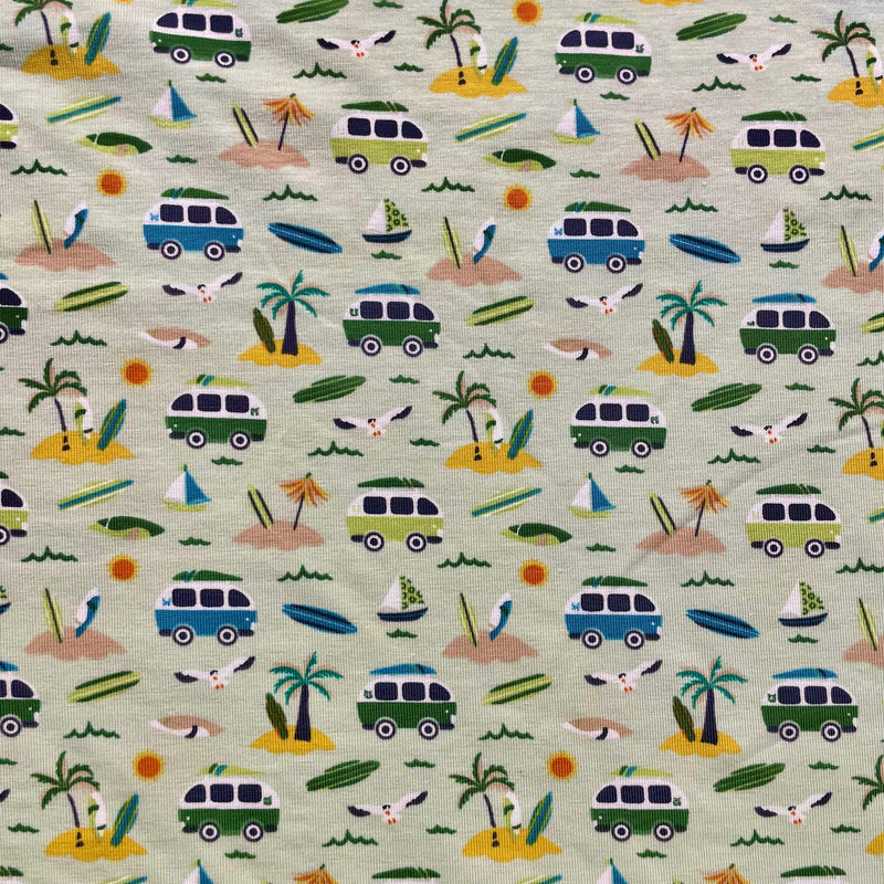 Beach Camper Van Cotton Jersey Fabric | Width - 148cm/58inch