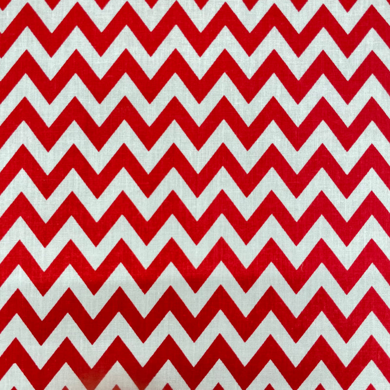 Red Chevron Polycotton Fabric | Width - 115cm/45inch - Shop Fabrics, Cushions & Dressmaking Supplies online - Fabric Family